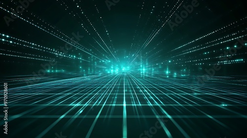 Wallpaper Mural A futuristic digital landscape with glowing lines and points, conveying a sense of depth and technological advancement. Torontodigital.ca