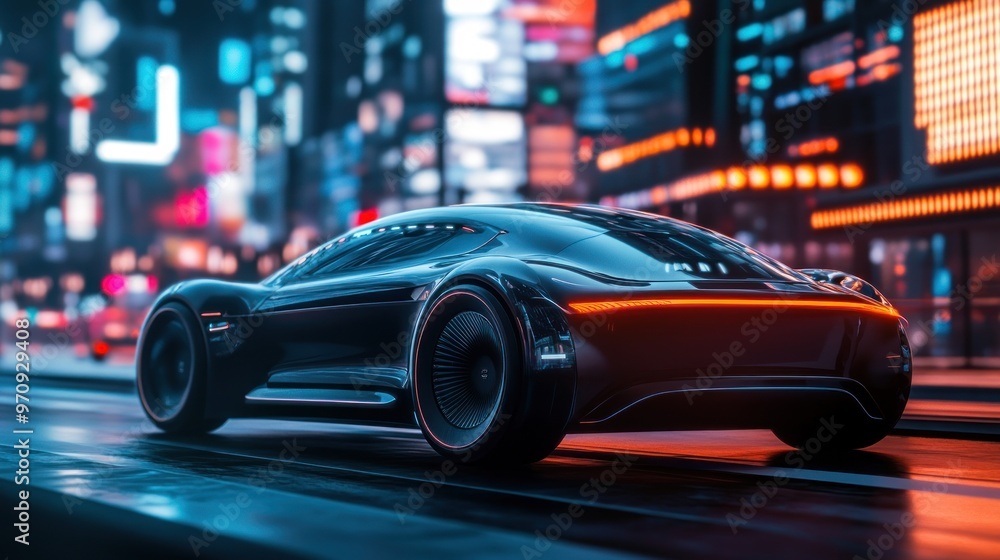 Futuristic Sports Car in Neon City Futuristic Sports Car in Neon City