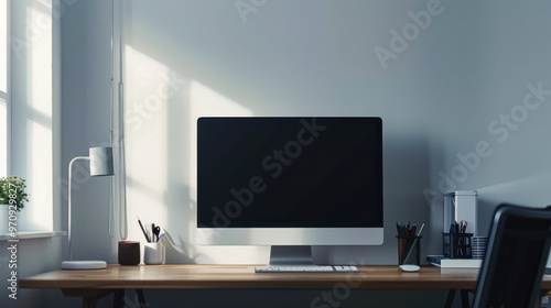 Wallpaper Mural Home office desk with computer and window light Torontodigital.ca