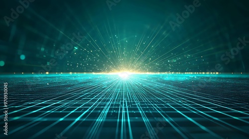 Wallpaper Mural A mesmerizing digital landscape featuring vibrant beams of light and intricate patterns, perfect for technology and design themes. Torontodigital.ca