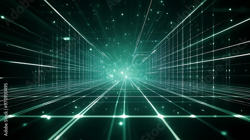 Wallpaper Mural A mesmerizing digital tunnel featuring glowing lines and vibrant green hues, creating a futuristic and dynamic atmosphere. Torontodigital.ca