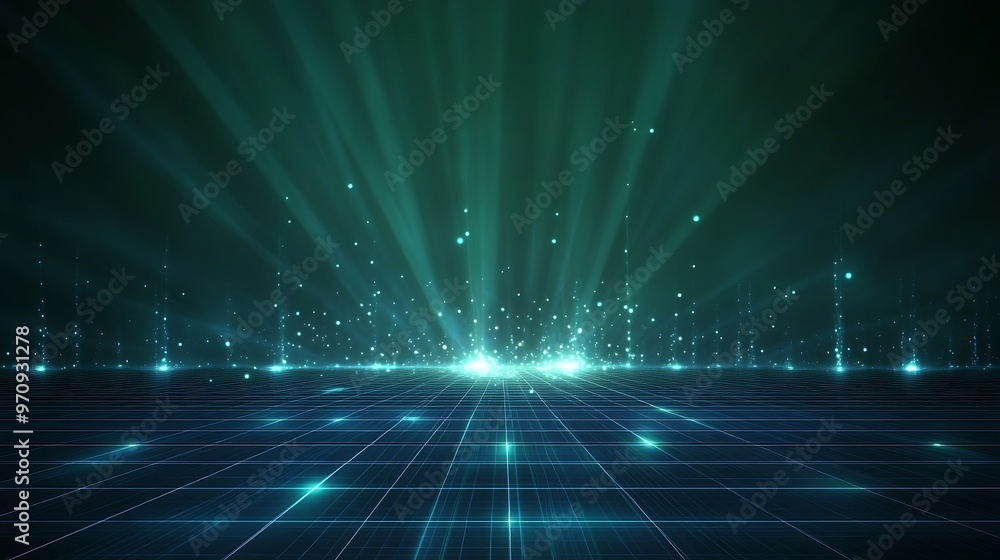 A stunning digital background featuring glowing rays and sparkling particles, perfect for technology and sci-fi themes. A stunning digital background featuring glowing rays and sparkling particles, perfect for technology and sci-fi themes.