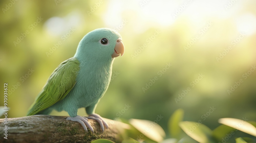Naklejka premium Elf Parrot Helper, tropical paradise background, 3d illustration