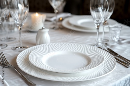 Wallpaper Mural Elegant Table Setting with White Plates and Silverware in a Luxurious Restaurant Torontodigital.ca