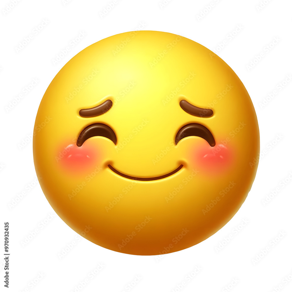 Fototapeta premium Blushing face and a shy smile emoji on transparent background.
