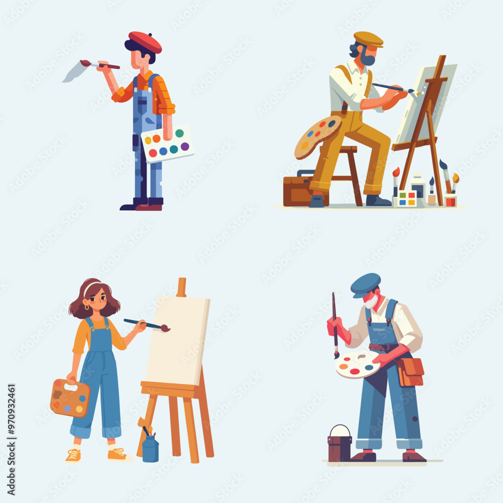 set collection painter flat design vector set collection painter flat design vector