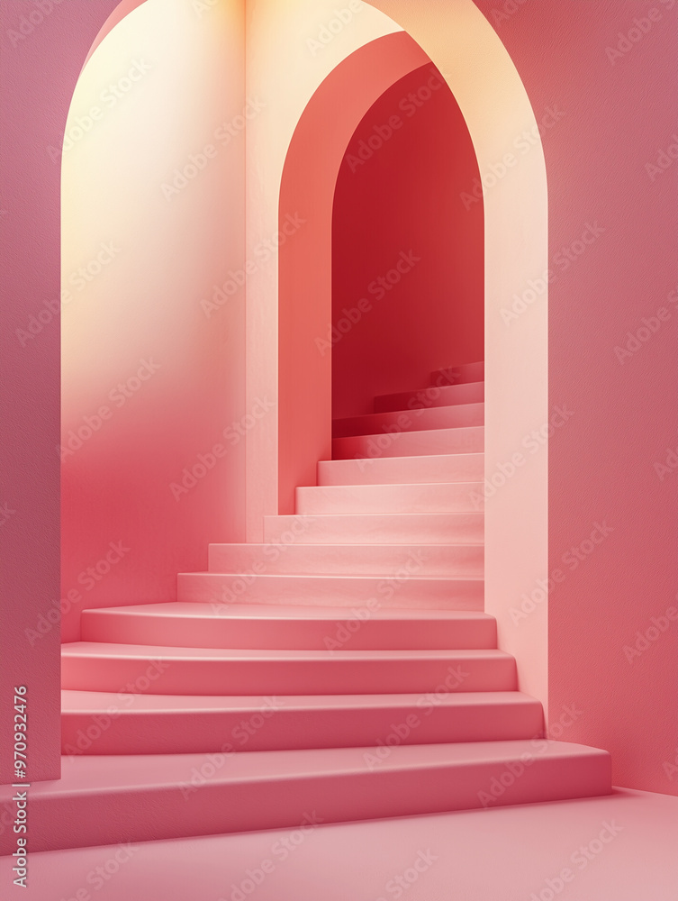 Minimalist Pink Archway Staircase with Soft Pastel Tones Minimalist Pink Archway Staircase with Soft Pastel Tones