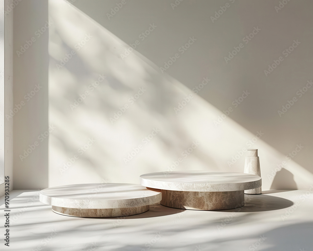 Mockup of two stylish podiums for product placement, featuring modern design and simple shapes, ideal for highlighting products against a clean background