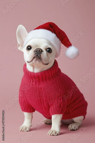 A festive canine outfit brings joy to a lively holiday backdrop, beautifully captured in a vibrant 3D artwork. photo