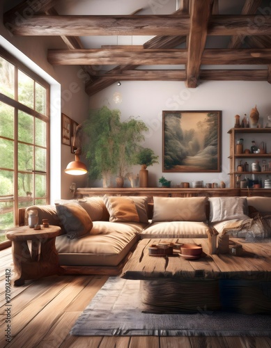 Interior of a rustic and cozy house