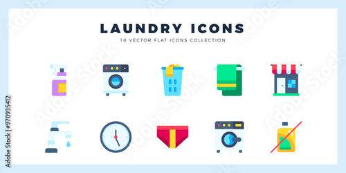 10 Laundry Flat icons pack. vector illustration.