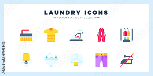 10 Laundry Flat icons pack. vector illustration.
