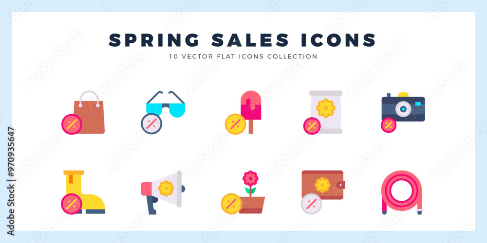 10 Spring Sales Flat icons pack. vector illustration. 10 Spring Sales Flat icons pack. vector illustration.