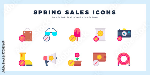 10 Spring Sales Flat icons pack. vector illustration.