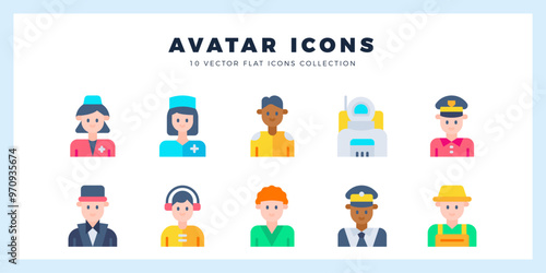 10 Avatar Flat icons pack. vector illustration.