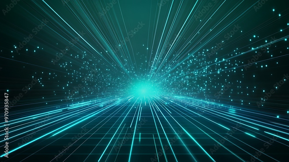 Abstract digital background showcasing vibrant light rays radiating towards a central point, creating a sense of depth and motion. Abstract digital background showcasing vibrant light rays radiating towards a central point, creating a sense of depth and motion.