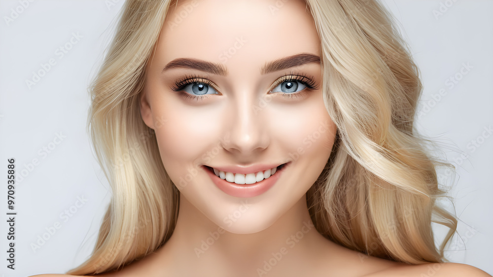 Portrait of beautiful young blond woman with clean fresh skin, natural make-up and blue eyes. Portrait of beautiful young blond woman with clean fresh skin, natural make-up and blue eyes.