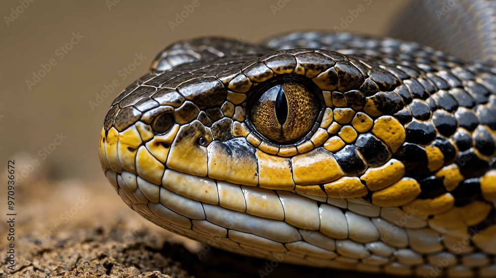 Cobra closeup showing hood and smooth scales with plain background Cobra closeup showing hood and smooth scales with plain background