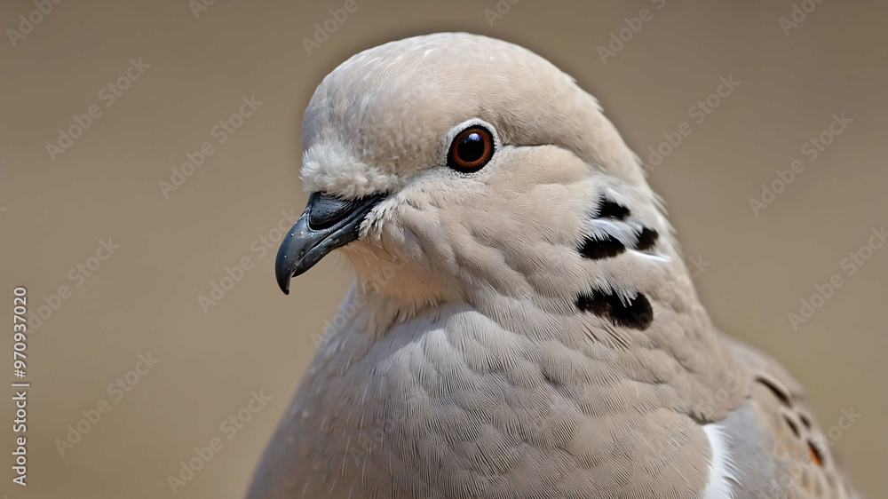 Dove closeup showing peaceful expression and soft feathers with plain background Dove closeup showing peaceful expression and soft feathers with plain background