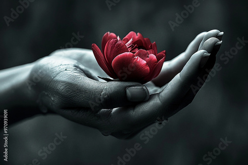 Ai generated photo of person hand hold flowers