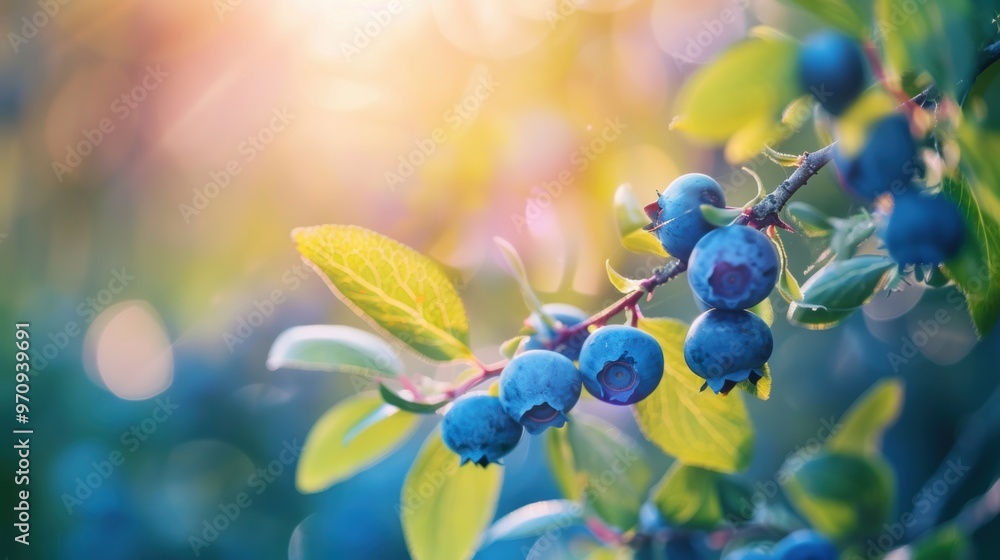 Blueberry plant with fruit in plantation farm