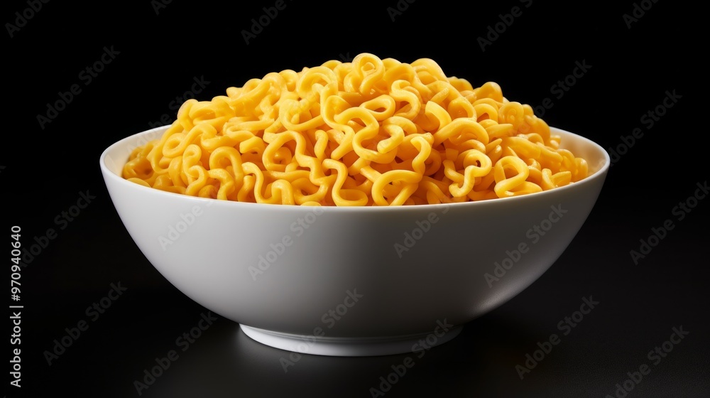 Isolated instant noodles in white bowl. Cooked instant noodles with vegetables in bowl isolated on black background. Neural network ai generated art Isolated instant noodles in white bowl. Cooked instant noodles with vegetables in bowl isolated on black background. Neural network ai generated art