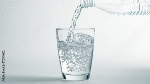 Wallpaper Mural Cold water bottle pour water to glass on white background Torontodigital.ca