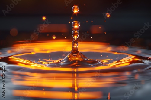 Golden Water Drop Splash Abstract Liquid Art for Design, Poster, Card Use