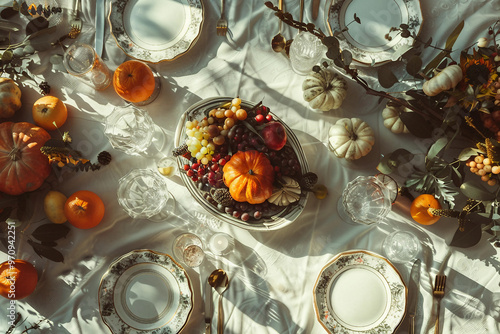 Thanksgiving conceptual photo banner autumn harvest feast family gathering celebration, Generative AI