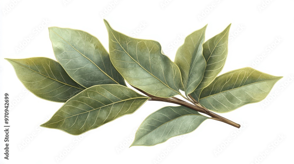 Bay leaves clipart, element, 3D illustration, realistic, isolated on white background Bay leaves clipart, element, 3D illustration, realistic, isolated on white background