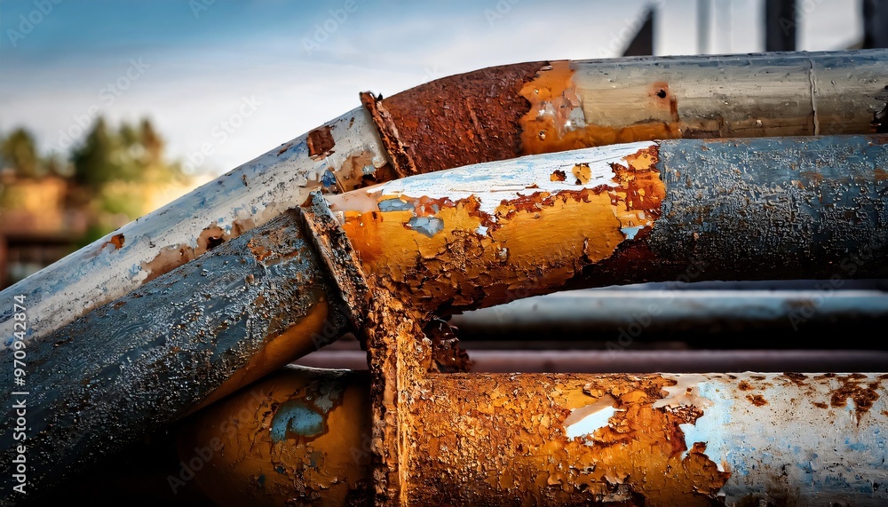 Rusty industrial pipes are showing corrosion damage Rusty industrial pipes are showing corrosion damage