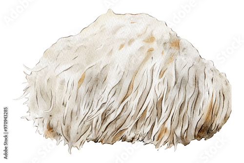 Lion's Mane Mushroom illustration isolated on transparent background. Hand drawn medicinal fungi 