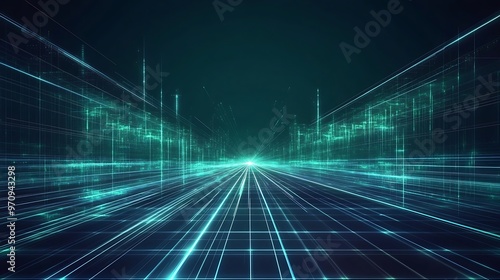 Wallpaper Mural Futuristic digital landscape with glowing lines creating a sense of depth and movement in a vibrant, tech-inspired atmosphere. Torontodigital.ca