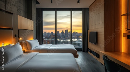Wallpaper Mural Modern Hotel Room with City View Torontodigital.ca