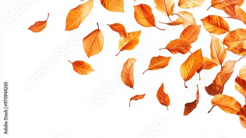 Autumn orange leaves falling down Isolated on white background