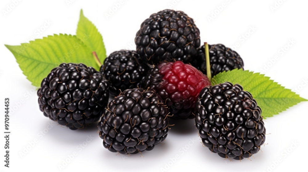 Black raspberries on light white background close up. Neural network ai generated art Black raspberries on light white background close up. Neural network ai generated art