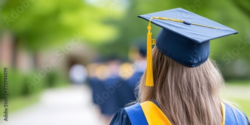 Conceptual illustration of an alumni reunion featuring graduates wearing caps and regalia on a college campus in the backdrop photo