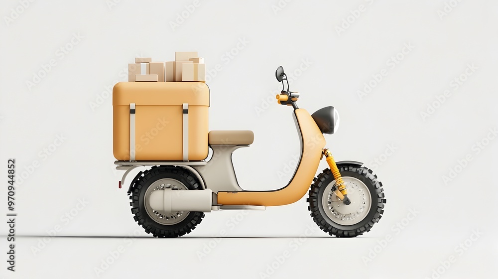 Fototapeta premium Retro inspired Scooter style Delivery Motorcycle with Side Compartment for Packages