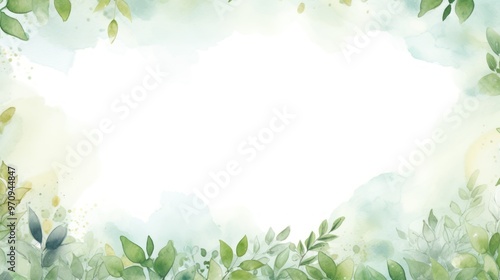 Leaves Frame Background. Vibrant Watercolor Foliage Border with Copy Space for Text, Design