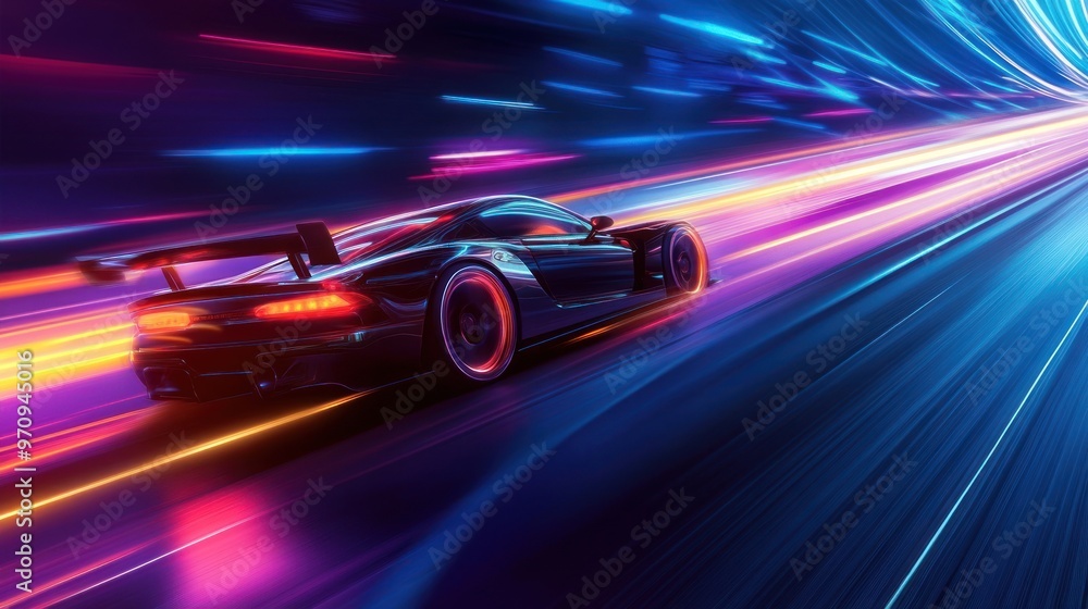 Supercar Speeding Through Neon Lights Supercar Speeding Through Neon Lights