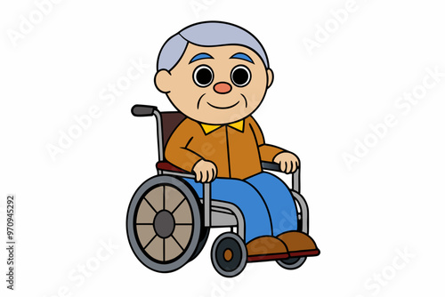 Senior Man In Wheelchair  vector illustration 