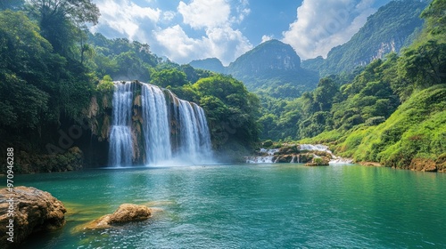 Stunning Waterfall in Lush Green Valley