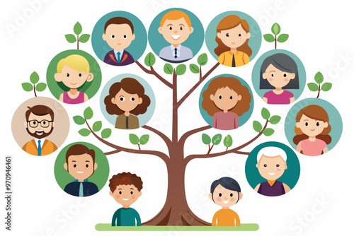 Human Faces, Family Tree vector illustration 