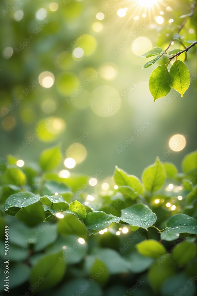 Sunlit Green Leaves with Bokeh Background. Sunlit Green Leaves with Bokeh Background.