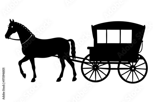 Horse carriage  vector silhouette isolated in white background