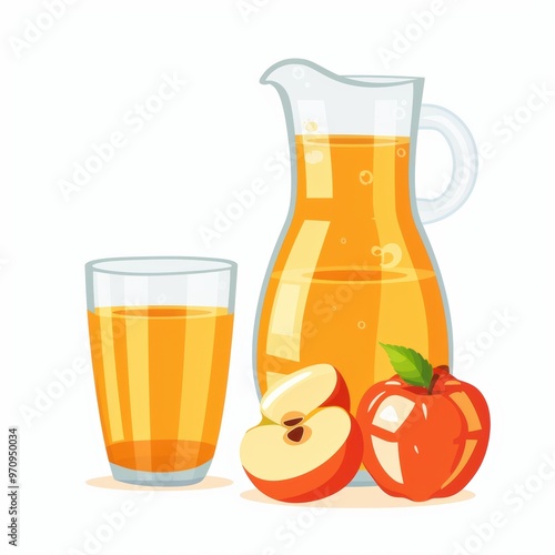 Fresh apple juice cider in glass with apple fruit isolated over white background