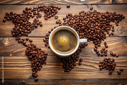 International coffee day celebration with coffee beans art and a cup of coffee