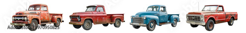 Pack of Pickup vintage truck alone Set against transparent backdrop