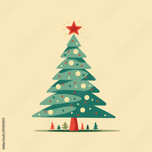 Pine tree. Merry Christmas and Happy New Year. Abstract vector background Merry Christmas in vintage style. Happy Holidays design for greeting card, badge, invitation, calendar etc. Vector