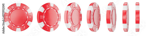 Set of red casino chips on transparent background